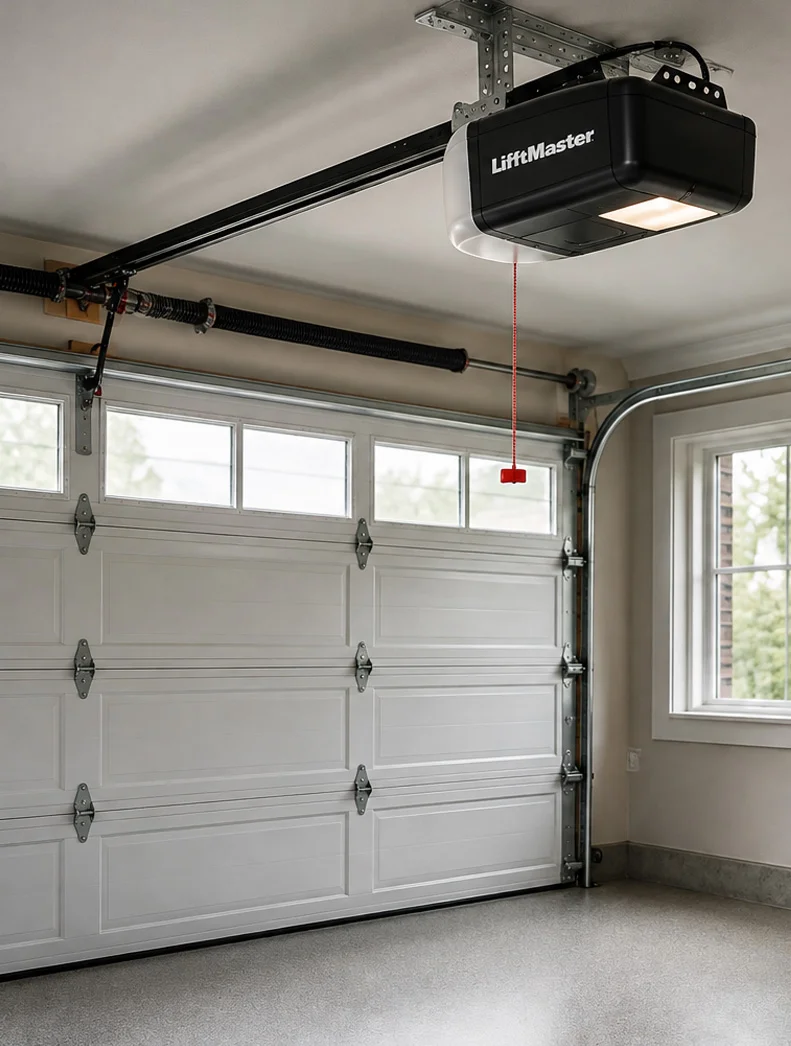 Garage door opener and garage door system
